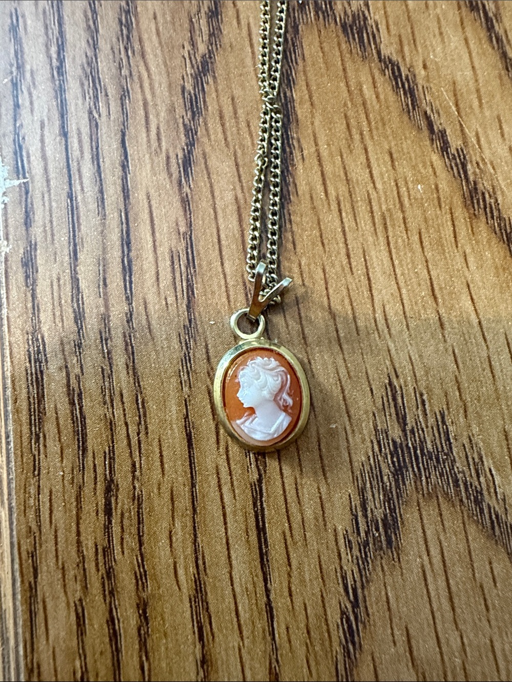 Gold-Tone Cameo Pendant Necklace in Coral and White